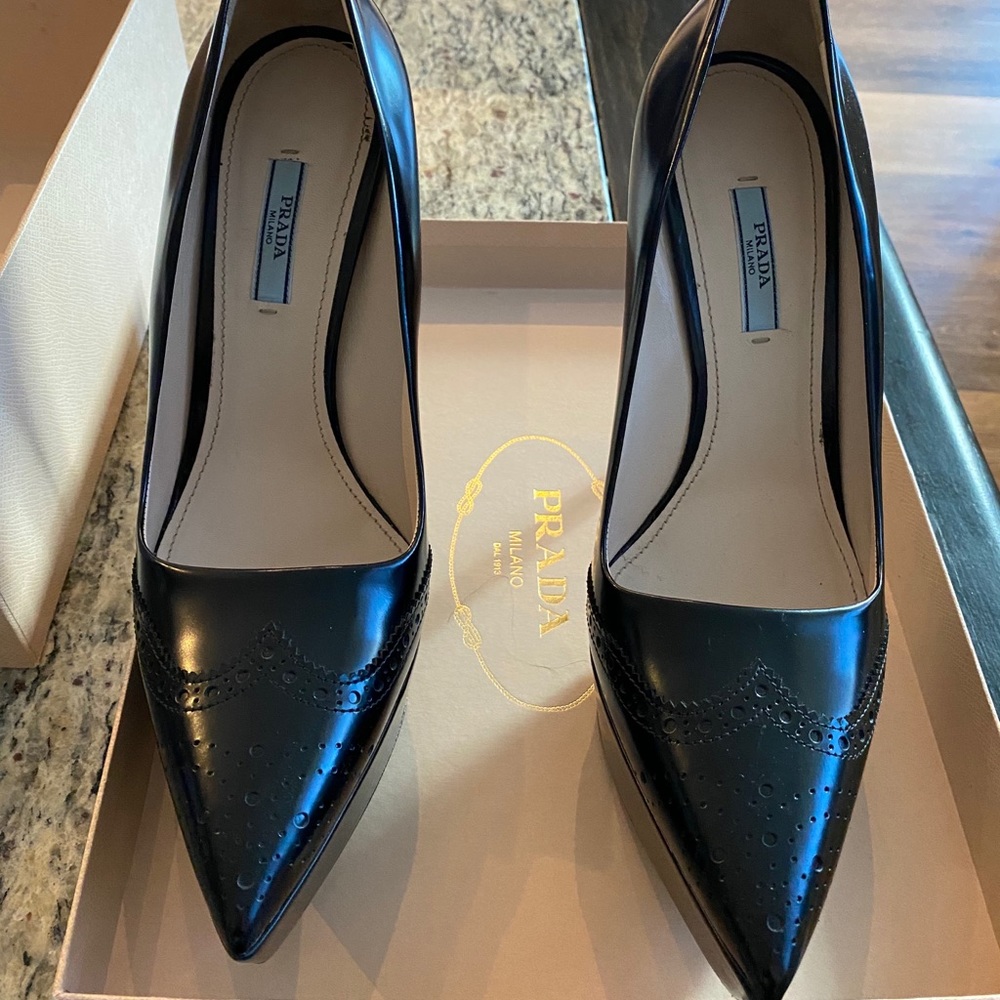 Prada Spazzolato Bico platform heels in black